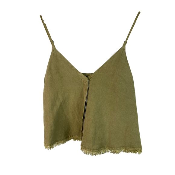 YFB Women's Size S Green Fringed Hem Button Up Linen Blend Tank Top - Picture 1 of 7